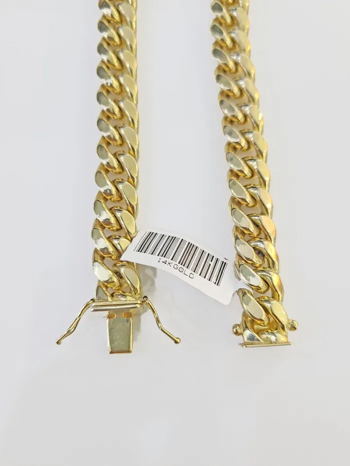 Necklaces Gold and Diamond Real 14k Gold Miami Cuban Link Chain Necklace 10mm 22 Box lock 14kt Yellow Gold