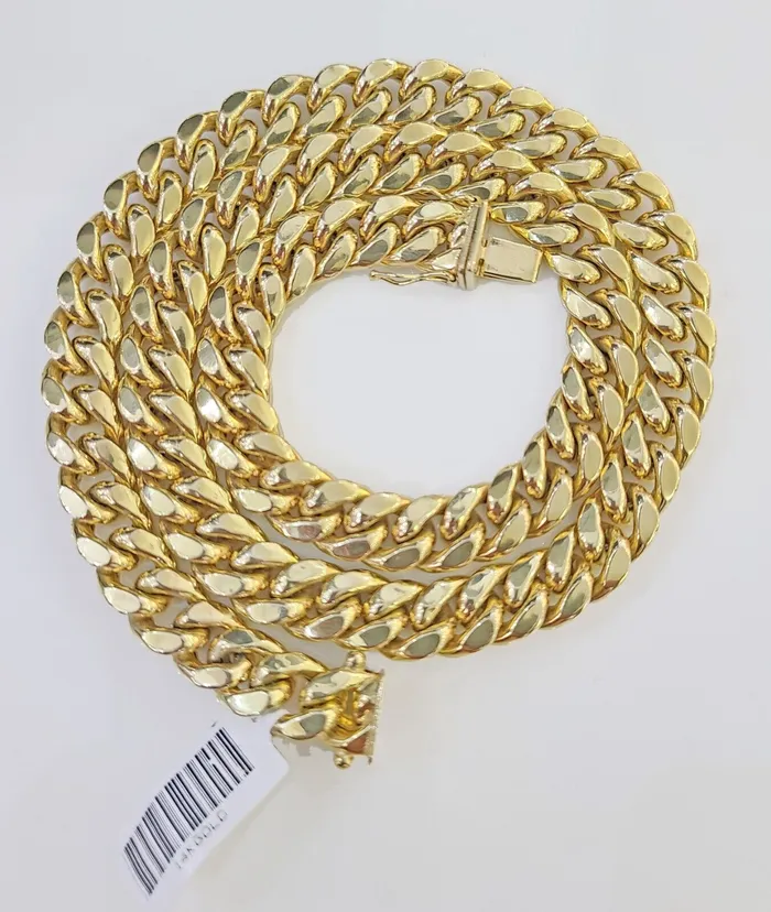 Necklaces Gold and Diamond Real 14k Gold Miami Cuban Link Chain Necklace 10mm 22 Box lock 14kt Yellow Gold