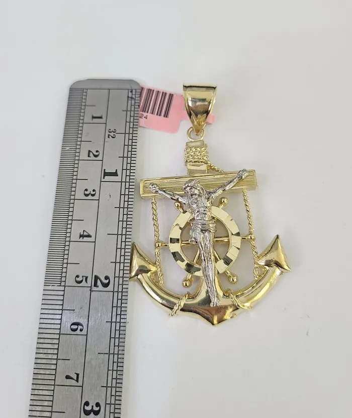 Necklaces Gold and Diamond Real 14k Rope Chain Jesus Anchor Charm Set 6mm 1828 Necklace Yellow Gold