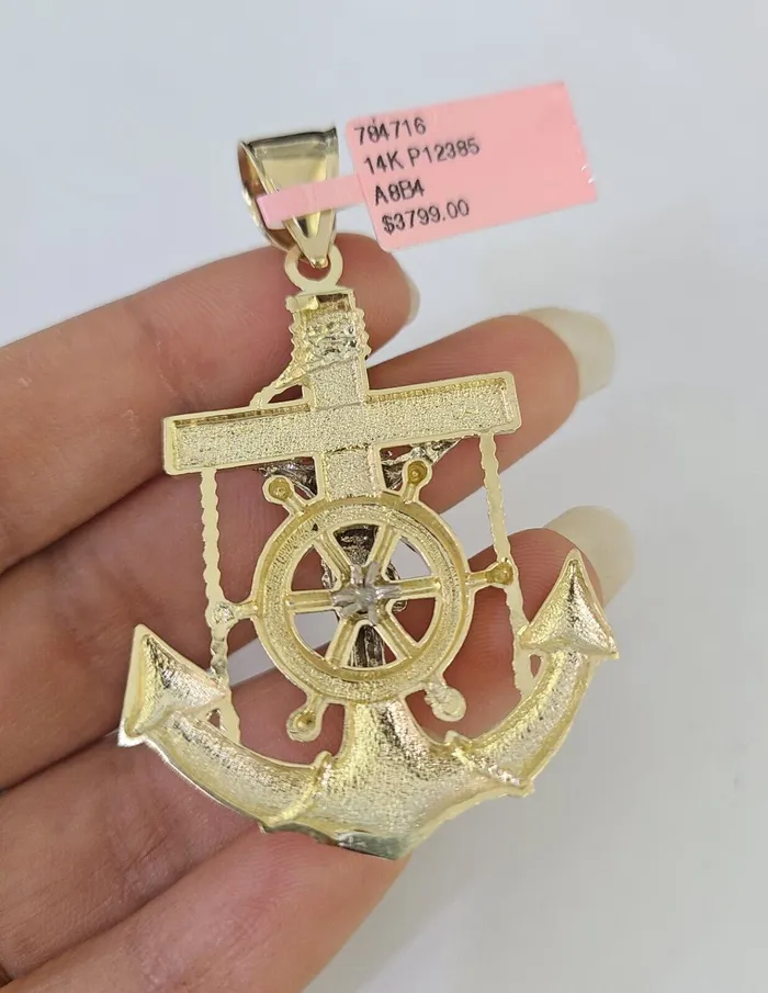 Necklaces Gold and Diamond Real 14k Rope Chain Jesus Anchor Charm Set 6mm 1828 Necklace Yellow Gold