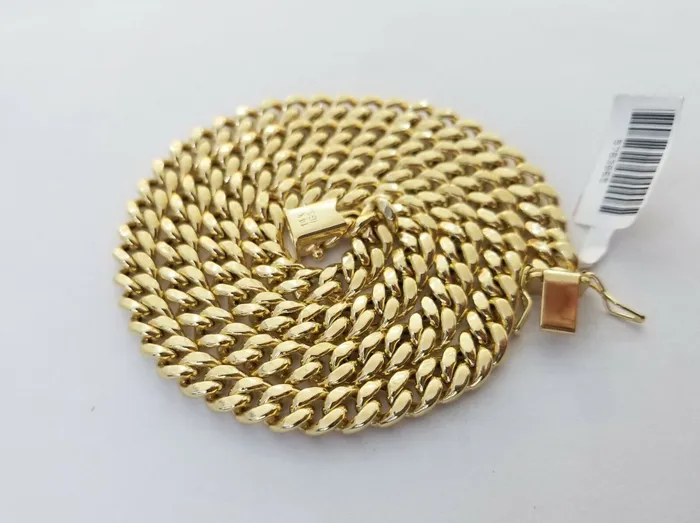 Necklaces Gold and Diamond Real 14K Yellow Gold Miami Cuban Link Chain Necklace 7mm 24 Inch 14kt Box Lock