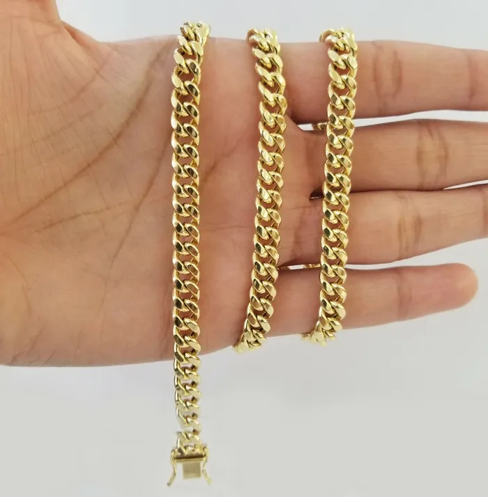 Necklaces Gold and Diamond Real 14K Yellow Gold Miami Cuban Link Chain Necklace 7mm 24 Inch 14kt Box Lock