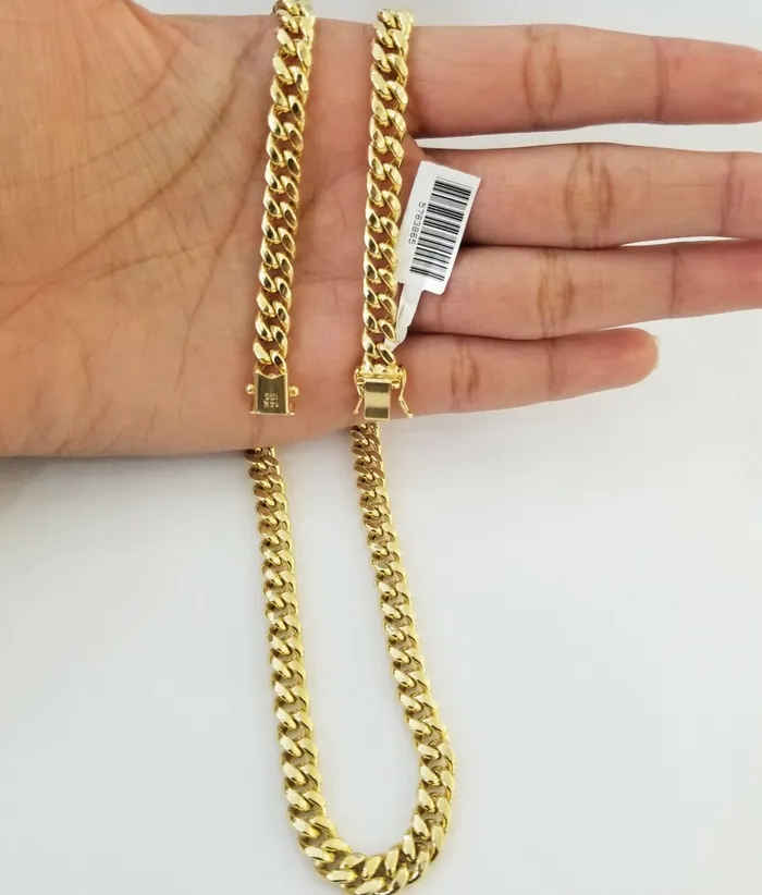 Necklaces Gold and Diamond Real 14K Yellow Gold Miami Cuban Link Chain Necklace 7mm 24 Inch 14kt Box Lock