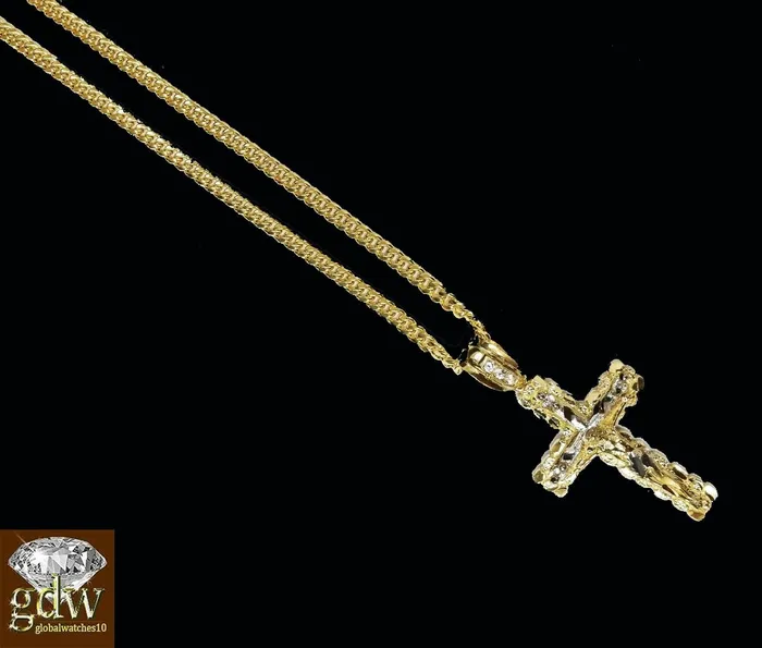 Necklaces Real 10k Yellow Gold Cross Jesus Charm Pendant Miami Cuban 20 Necklace Gold and Diamond