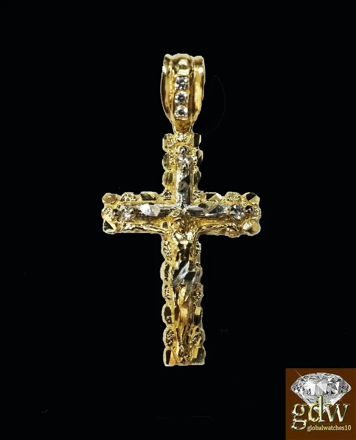 Necklaces Real 10k Yellow Gold Cross Jesus Charm Pendant Miami Cuban 20 Necklace Gold and Diamond