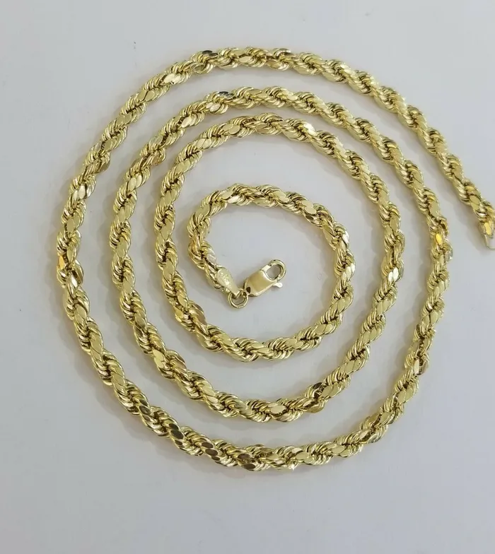 Necklaces REAL 10K Yellow Gold Rope Chain Necklace Diamond Cuts 4mm 22 Men Women 10kt Gold and Diamond Necklaces REAL 10K Yellow Gold Rope Chain Necklace Diamond Cuts 4mm 22 Men Women 10kt Gold and Diamond