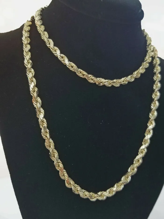 Necklaces REAL 10K Yellow Gold Rope Chain Necklace Diamond Cuts 4mm 22 Men Women 10kt Gold and Diamond