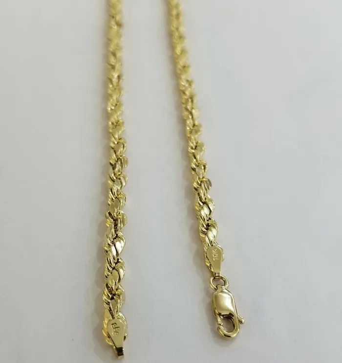 Necklaces REAL 10K Yellow Gold Rope Chain Necklace Diamond Cuts 4mm 22 Men Women 10kt Gold and Diamond