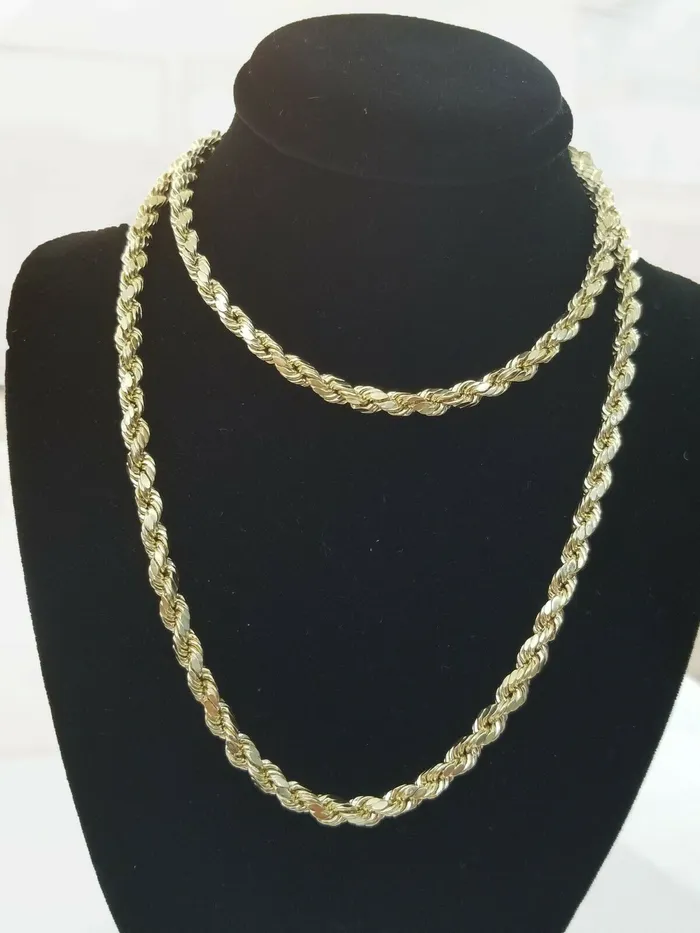 Necklaces REAL 10K Yellow Gold Rope Chain Necklace Diamond Cuts 4mm 22 Men Women 10kt Gold and Diamond