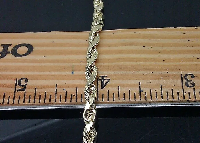 Necklaces REAL 10K Yellow Gold Rope Chain Necklace Diamond Cuts 4mm 22 Men Women 10kt Gold and Diamond