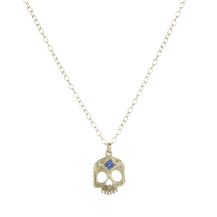 Necklaces Victoria Cunningham Skull with Sapphire Eye Pendant Necklace