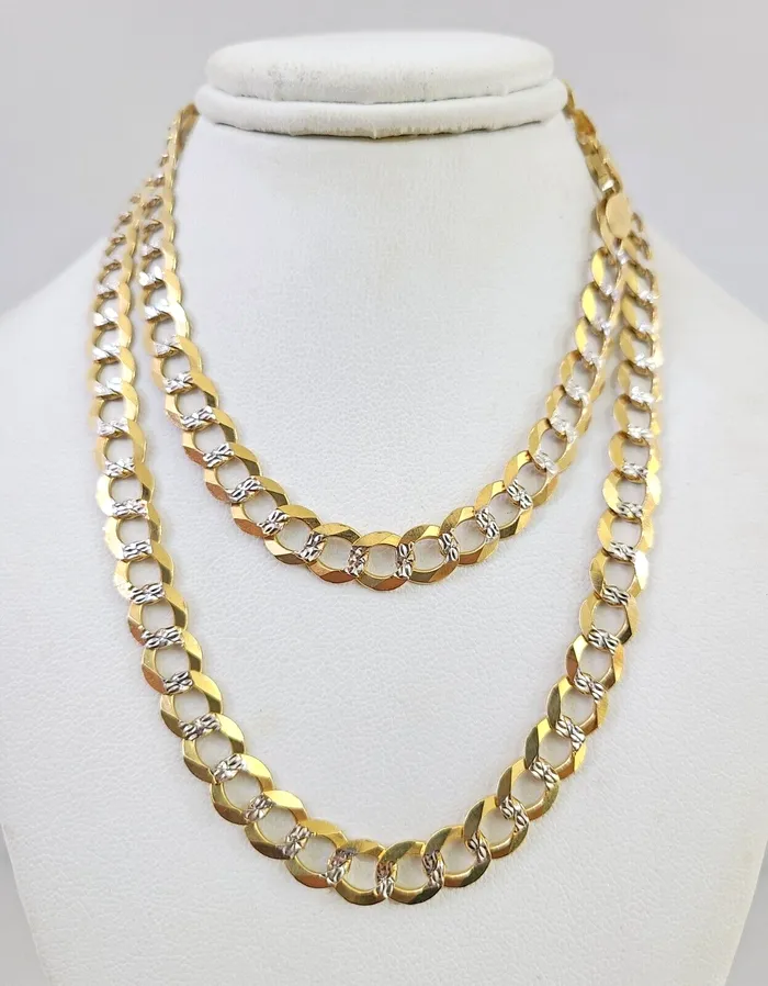 Real 10k Cuban Curb Link Chain 7mm 24 Gold Diamond cut Necklace Genuine Gold and Diamond Necklaces