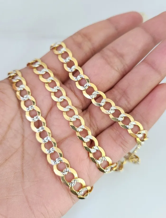 Real 10k Cuban Curb Link Chain 7mm 24 Gold Diamond cut Necklace Genuine Gold and Diamond Necklaces
