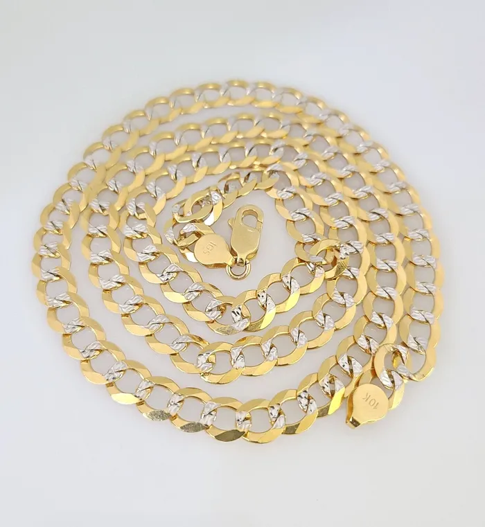 Real 10k Cuban Curb Link Chain 7mm 24 Gold Diamond cut Necklace Genuine Gold and Diamond Necklaces
