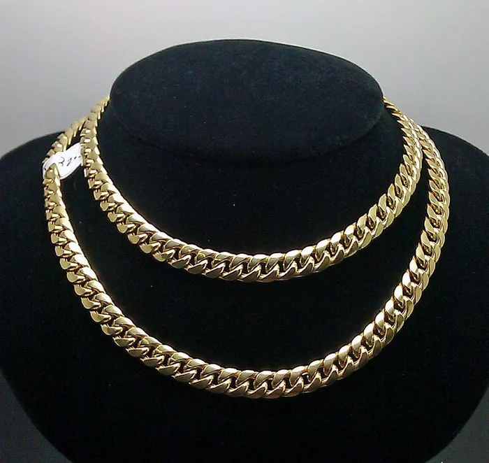 Real 10K Gold Chain 7mm Miami Cuban Necklace 22 inch 10KT Yellow 100 Authentic Gold and Diamond Necklaces