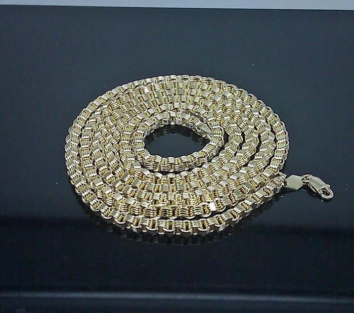 Real 10k Yellow Gold Byzantine Box Chain Necklace 35mm 28 Gold and Diamond Necklaces
