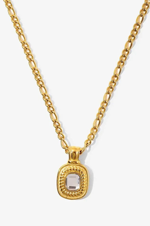 Trendsi Necklaces 18K Gold Plated Inlaid Rhinestone Pendant Necklace