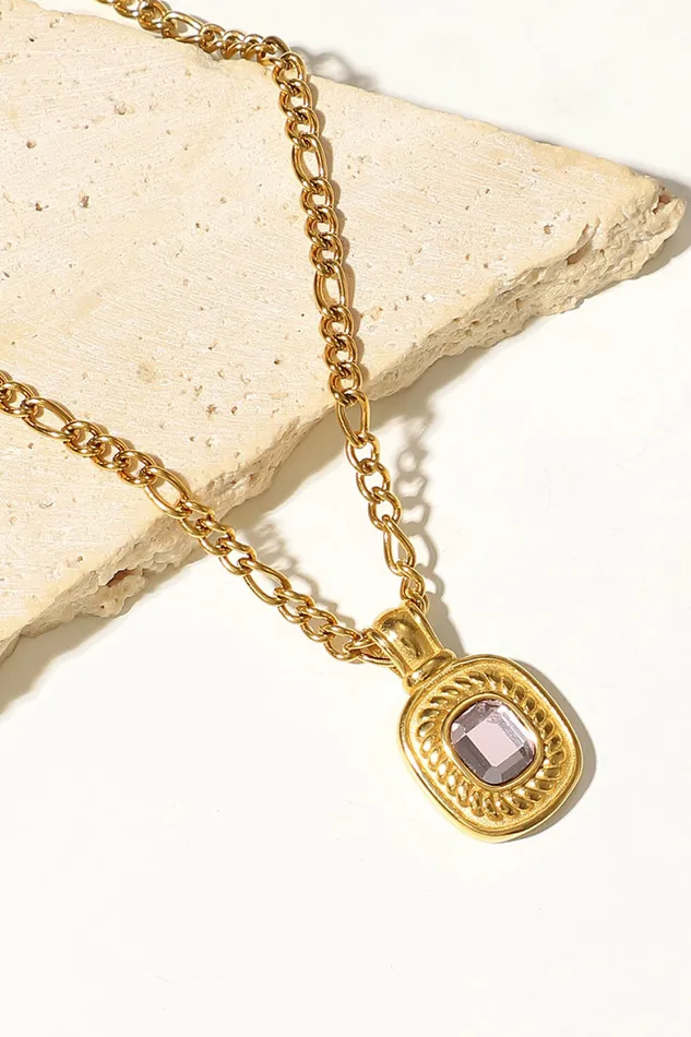 Trendsi Necklaces 18K Gold Plated Inlaid Rhinestone Pendant Necklace