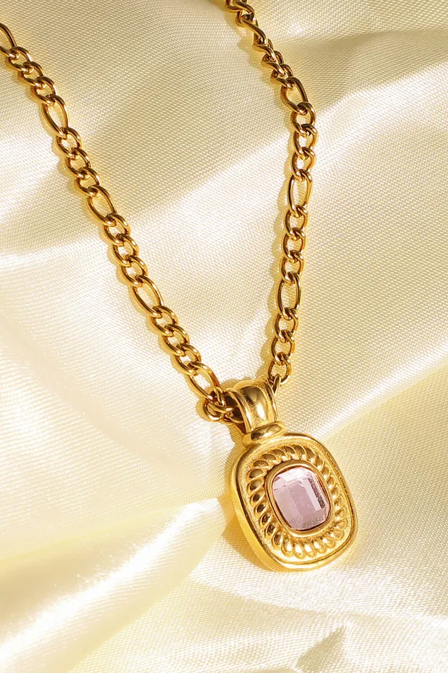 Trendsi Necklaces 18K Gold Plated Inlaid Rhinestone Pendant Necklace