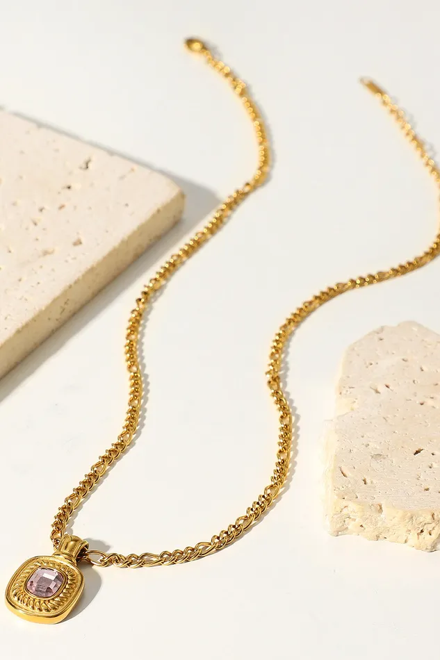 Trendsi Necklaces 18K Gold Plated Inlaid Rhinestone Pendant Necklace