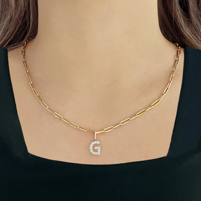 Alev Collection Charm Necklaces Large Diamond Initial Charm