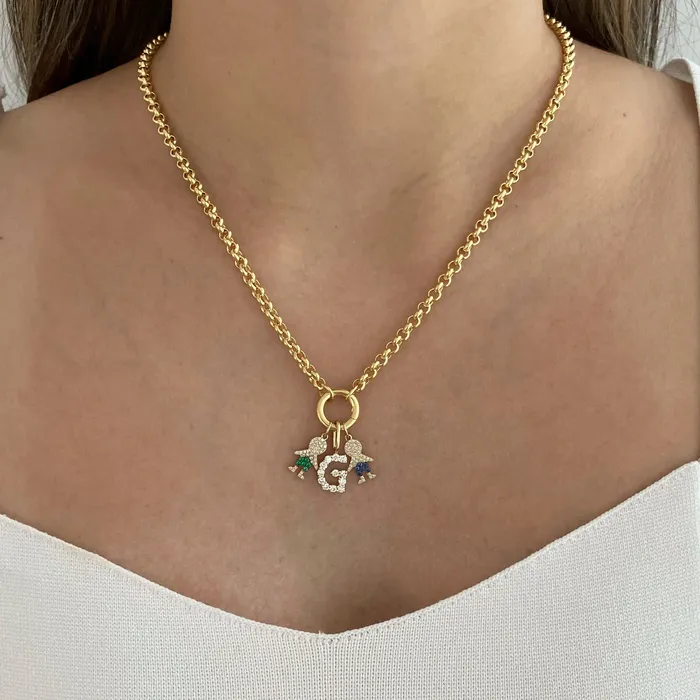 Alev Collection Charm Necklaces Large Diamond Initial Charm
