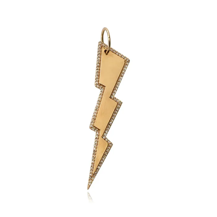 Alev Collection Charm Necklaces Large Pave Outline Lightning Bolt Charm