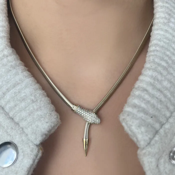 Alev Collection Necklaces Diamond Snake Emerald Eyes Necklace