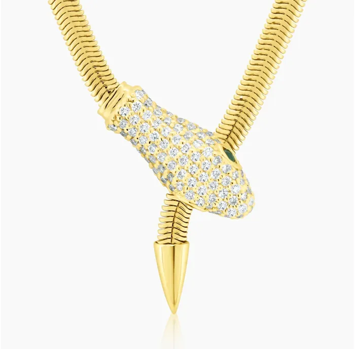 Alev Collection Necklaces Diamond Snake Emerald Eyes Necklace