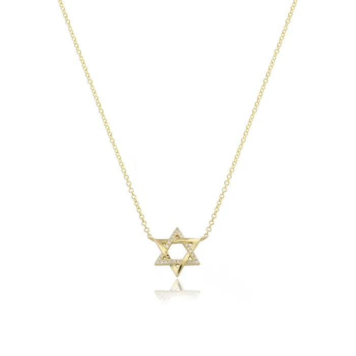 Alev Collection Star of David Half Pave Gold Necklace Necklaces