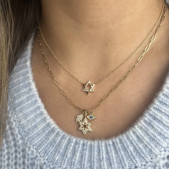 Alev Collection Star of David Half Pave Gold Necklace Necklaces