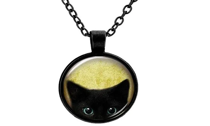 Black Cat Picture Glass Cabochon Pendant Necklace sparklingselections Necklaces Black Cat Picture Glass Cabochon Pendant Necklace sparklingselections Necklaces