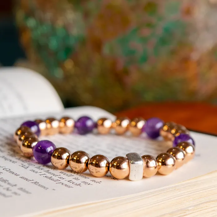 Bracelets Elisa Ilana 8mm Rose GoldFilled Amethyst Stretch Bracelet