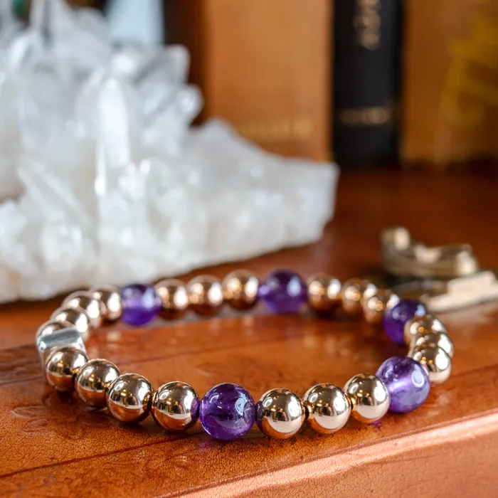 Bracelets Elisa Ilana 8mm Rose GoldFilled Amethyst Stretch Bracelet
