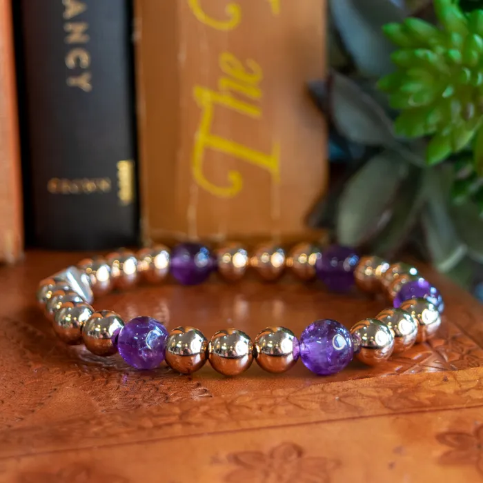 Bracelets Elisa Ilana 8mm Rose GoldFilled Amethyst Stretch Bracelet