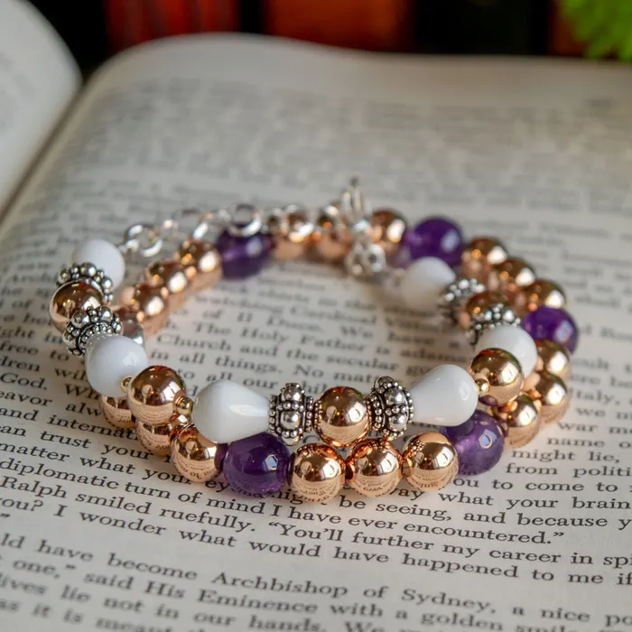 Bracelets Elisa Ilana 8mm Rose GoldFilled Amethyst Stretch Bracelet