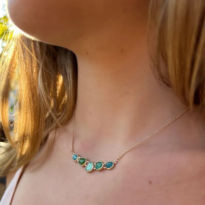 Emily Amey Jewelry Necklaces 14k Teal Green Tourmaline bar necklace