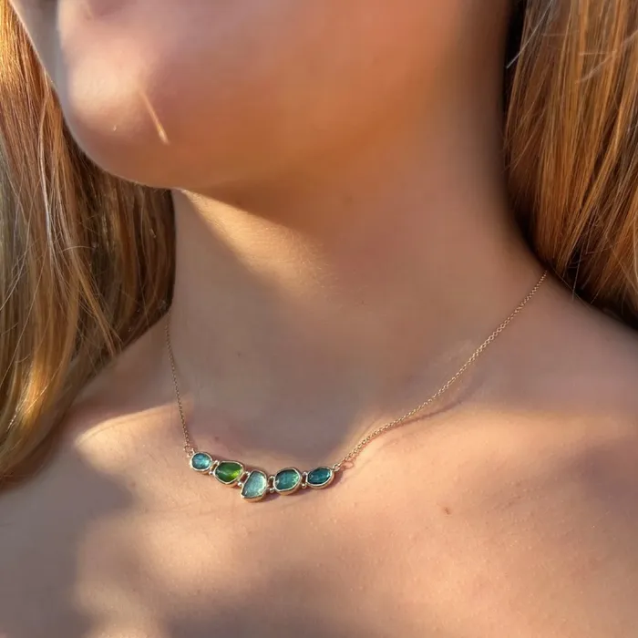 Emily Amey Jewelry Necklaces 14k Teal Green Tourmaline bar necklace