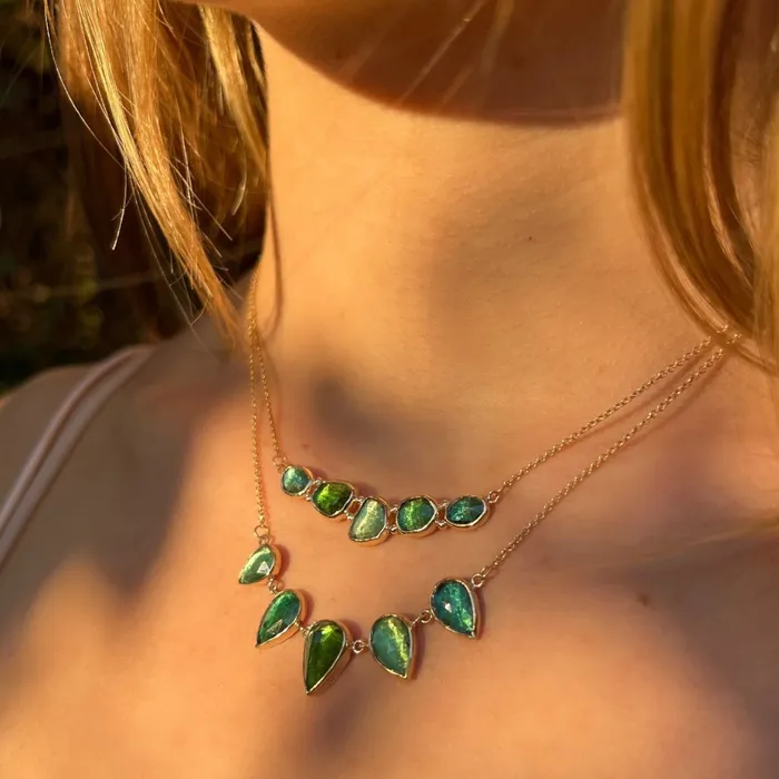 Emily Amey Jewelry Necklaces 14k Teal Green Tourmaline bar necklace