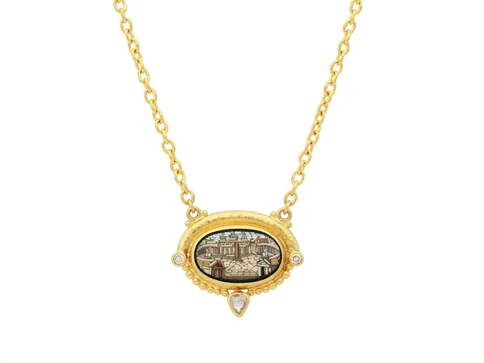 GG GOLD OOAK Necklaces GURHAN Antiquities Gold Micro Mosaic Pendant Necklace St Peters Square Design GG GOLD OOAK Necklaces GURHAN Antiquities Gold Micro Mosaic Pendant Necklace St Peters Square Design