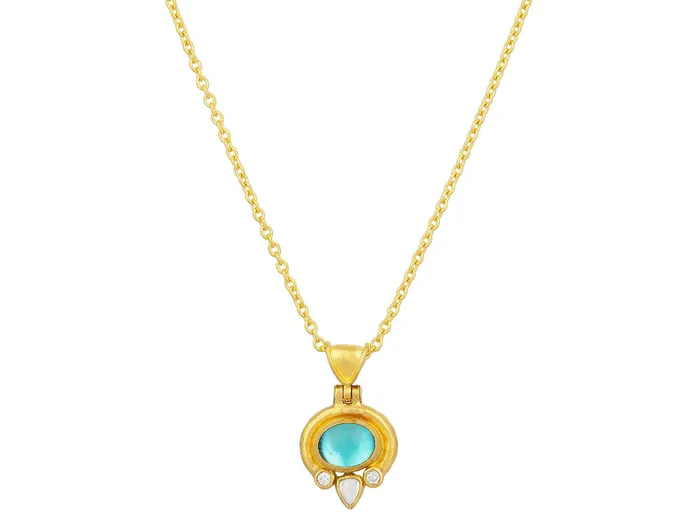 GG GOLD OOAK Necklaces GURHAN Muse Gold Apatite Pendant Necklace 8x6mm Oval set in Wide Frame GG GOLD OOAK Necklaces GURHAN Muse Gold Apatite Pendant Necklace 8x6mm Oval set in Wide Frame