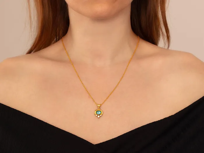 GG GOLD OOAK Necklaces GURHAN Muse Gold Apatite Pendant Necklace 8x6mm Oval set in Wide Frame GG GOLD OOAK Necklaces GURHAN Muse Gold Apatite Pendant Necklace 8x6mm Oval set in Wide Frame