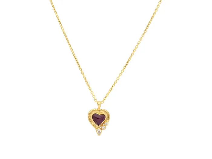 GG GOLD OOAK Necklaces GURHAN Romance Gold Ruby Pendant Necklace 8mm Heart set in Wide Frame GG GOLD OOAK Necklaces GURHAN Romance Gold Ruby Pendant Necklace 8mm Heart set in Wide Frame