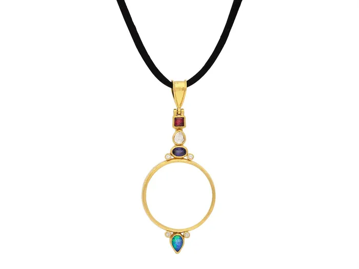GG GOLD OOAK Necklaces GURHAN Rune Gold Mixed Stone Pendant Necklace 27mm Round Glass GG GOLD OOAK Necklaces GURHAN Rune Gold Mixed Stone Pendant Necklace 27mm Round Glass