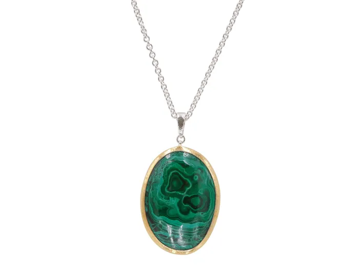 GG SILVER CLR Necklaces GURHAN Galapagos Sterling Silver Malachite Pendant Necklace 43x32mm Oval Gold Accents GG SILVER CLR Necklaces GURHAN Galapagos Sterling Silver Malachite Pendant Necklace 43x32mm Oval Gold Accents