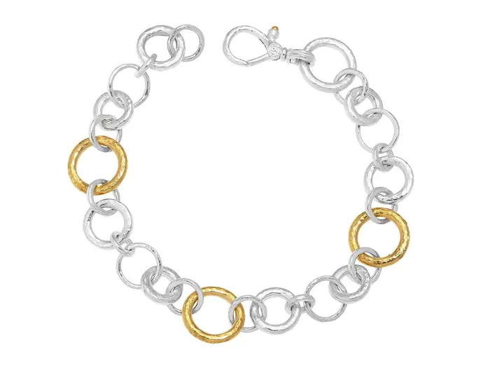 GG SILVER CLS Bracelets GURHAN Hoopla Sterling Silver Chain Link Bracelet Round Mixed Links Gold Accents