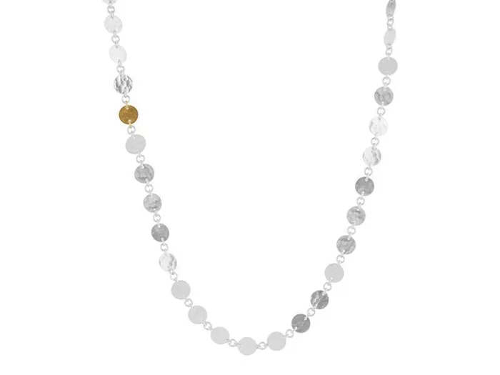 GG SILVER CLS Necklaces GURHAN Lush Sterling Silver SingleStrand Short Necklace 7mm Round Flakes Gold Accents GG SILVER CLS Necklaces GURHAN Lush Sterling Silver SingleStrand Short Necklace 7mm Round Flakes Gold Accents