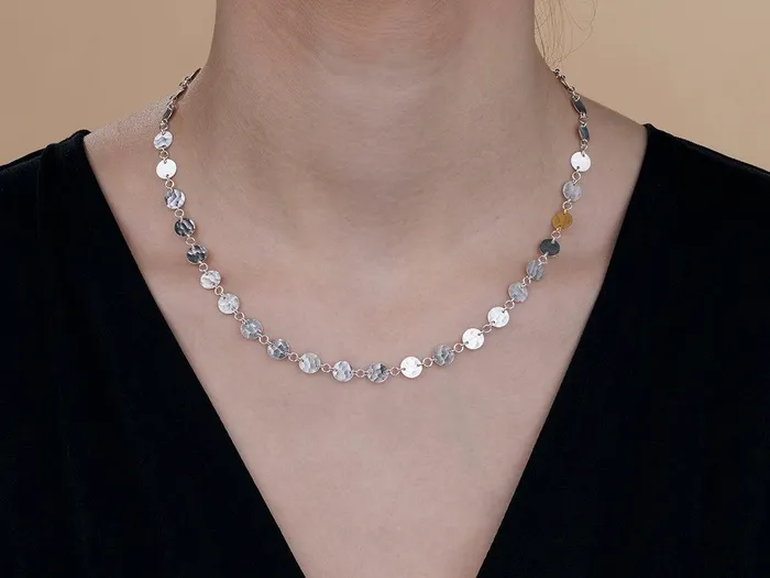 GG SILVER CLS Necklaces GURHAN Lush Sterling Silver SingleStrand Short Necklace 7mm Round Flakes Gold Accents GG SILVER CLS Necklaces GURHAN Lush Sterling Silver SingleStrand Short Necklace 7mm Round Flakes Gold Accents