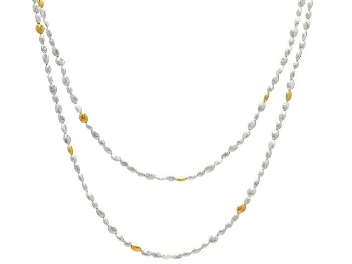 GG SILVER TRAD GURHAN Nugget Sterling Silver Single Strand Necklace with No Stone Gold Accents Necklaces GG SILVER TRAD GURHAN Nugget Sterling Silver Single Strand Necklace with No Stone Gold Accents Necklaces