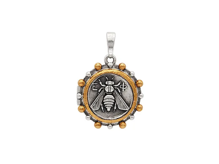 GURHAN Coin Sterling Silver Pendant Bee Emblem No Stone Gold Accents GG SILVER CLS Necklaces GURHAN Coin Sterling Silver Pendant Bee Emblem No Stone Gold Accents GG SILVER CLS Necklaces